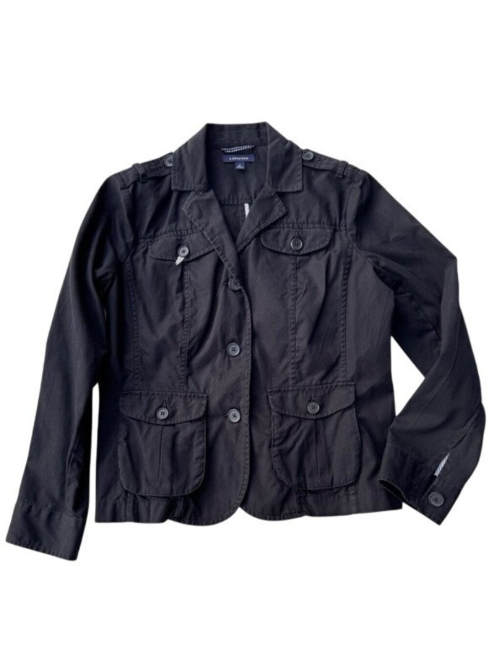 Lands End Womens Black Cotton Jacket With Button Pockets Size 10P